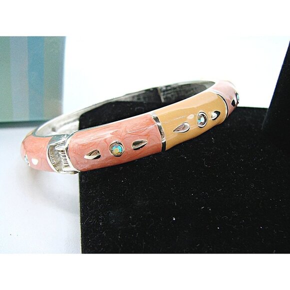NEW Peach Sorbet Silver Enamel Rhinestone Magnetic Bangle Bracelet Original Box - Picture 12 of 12